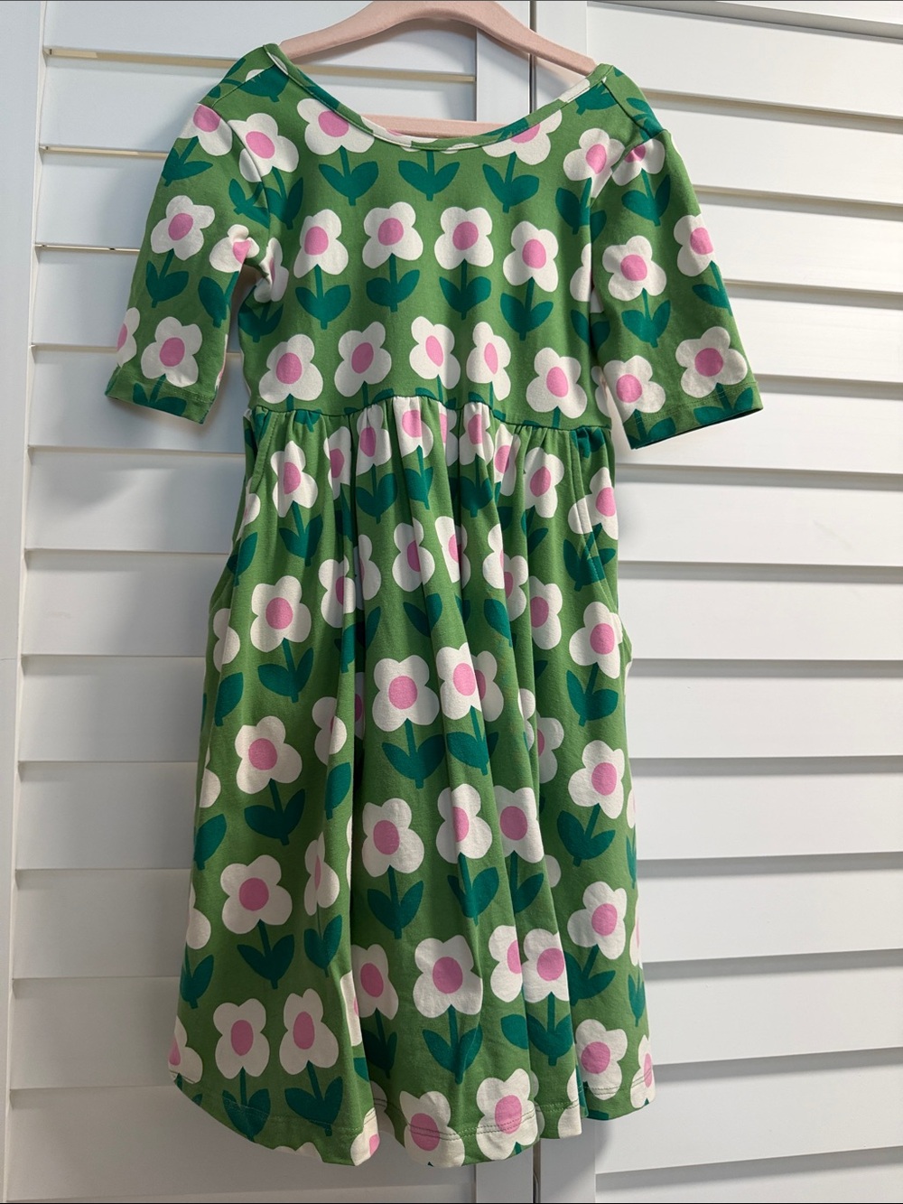 Hanna Andersson Green Floral Cotton Dress with Pink Accents